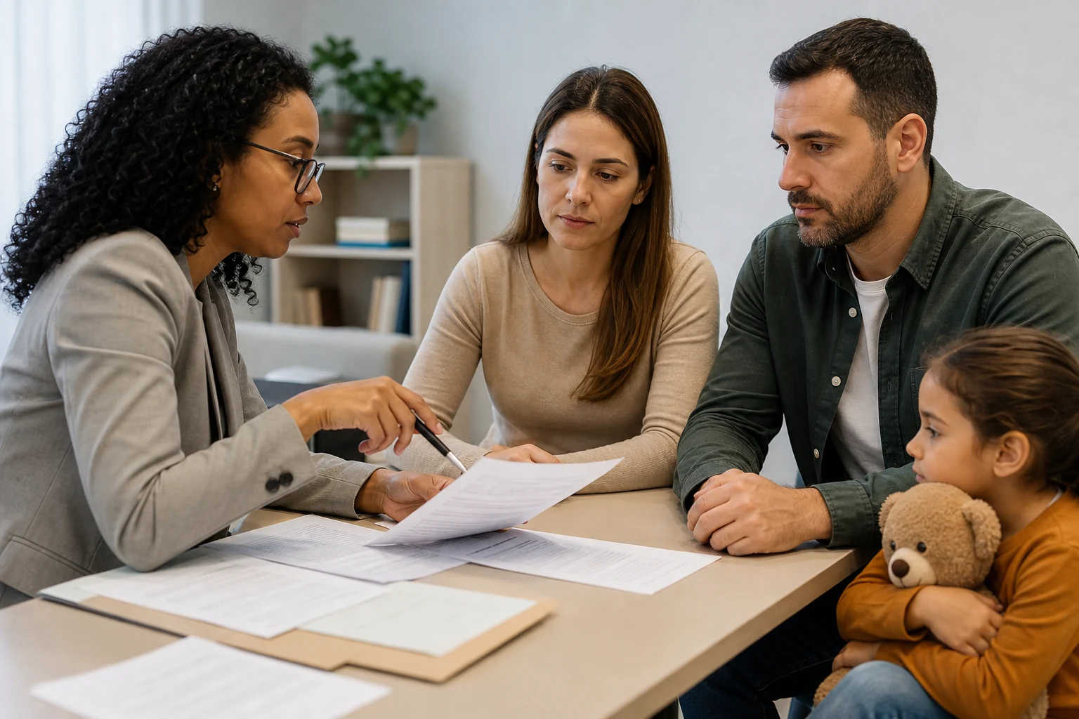 Pais separados conversam com profissional sobre documentos e renda familiar para o BPC